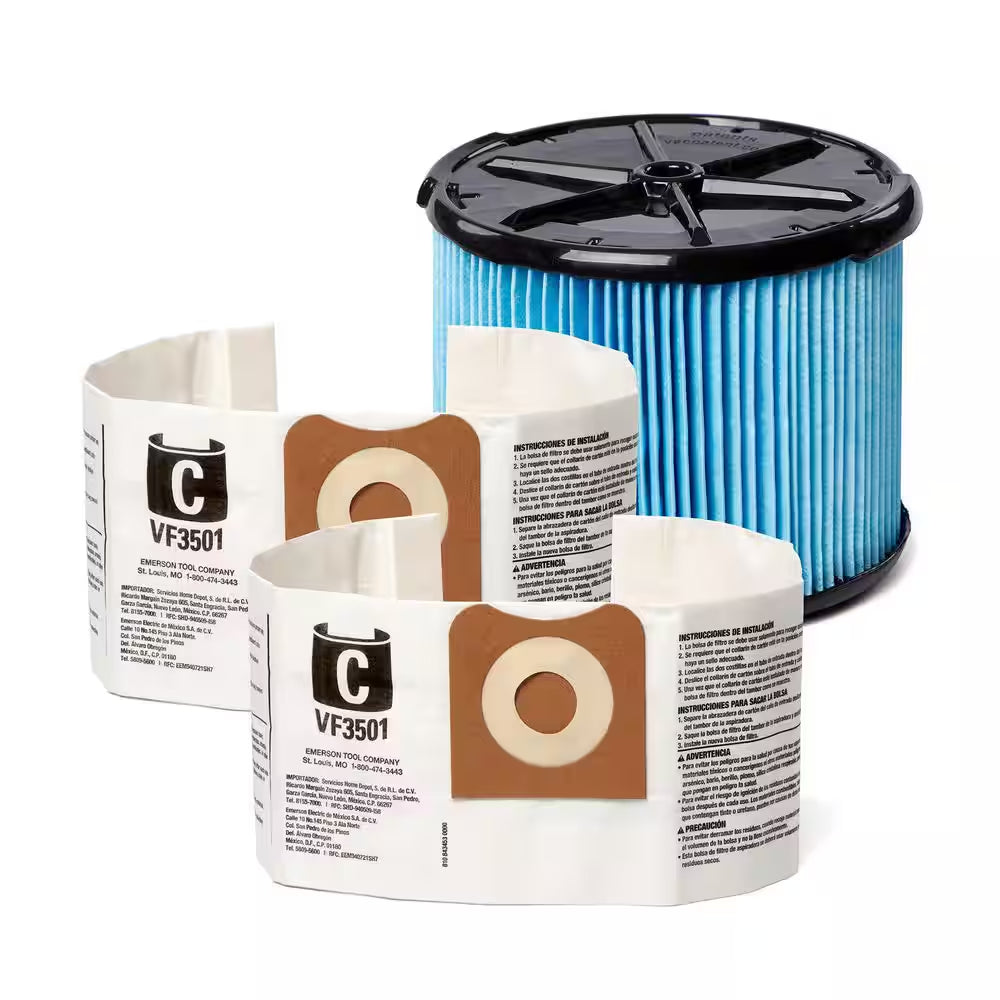 Genuine Filter Kit with VF3500 Fine Dust Filter and VF3501 Dust Bags for Select 3-4.5 Gal.  Wet Dry Vacs