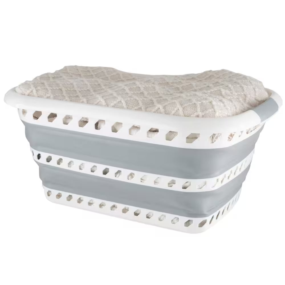 Collapsible Laundry Basket in White/Grey