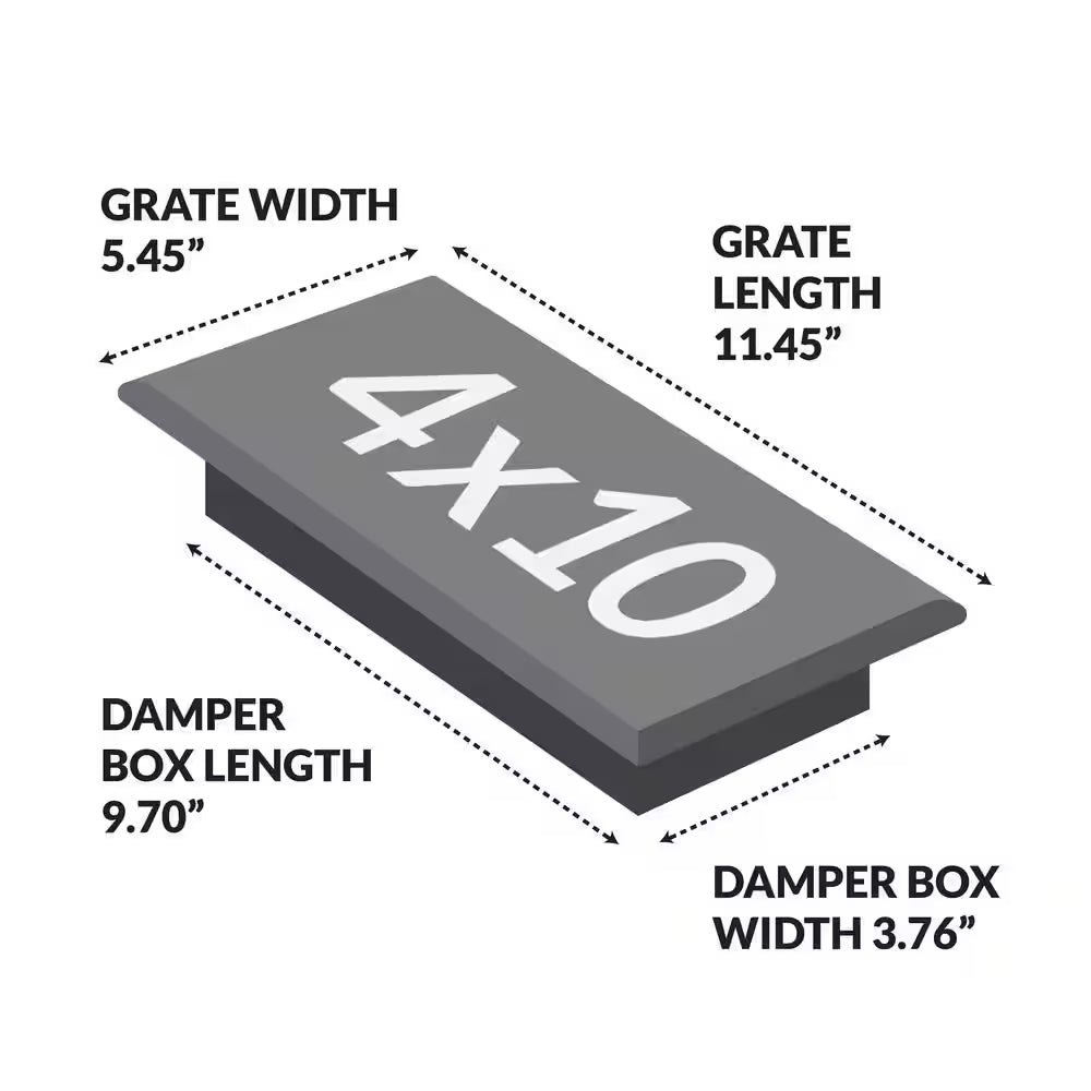 4 In. X 10 In. Black Steel Floor Register with Damper Box