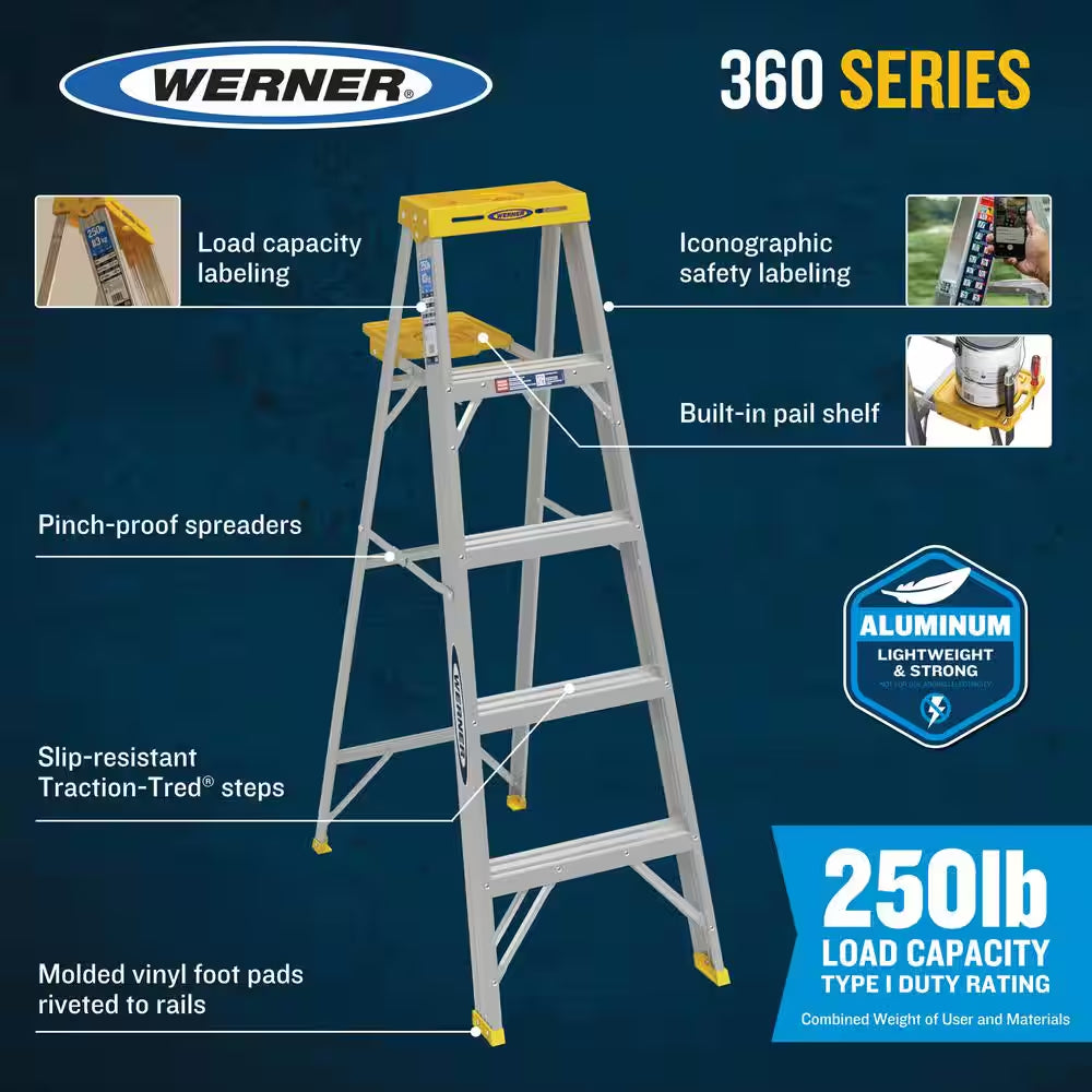 6 Ft. Aluminum Step Ladder (10 Ft. Reach Height) with 250 Lb. Load Capacity Type I Duty Rating