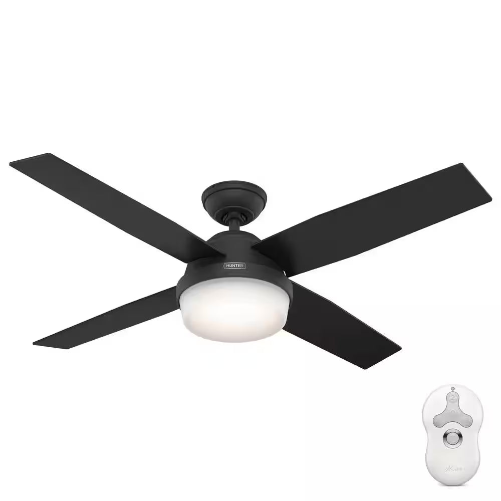 Dempsey 52 In. Indoor Matte Black Ceiling Fan with Remote and Light Kit Included