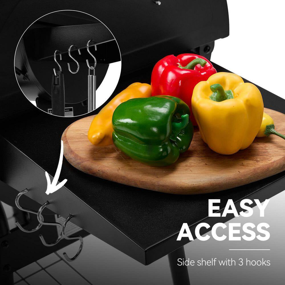 Charcoal Grill with Offset Smoker and Side Table in Black plus a Cover