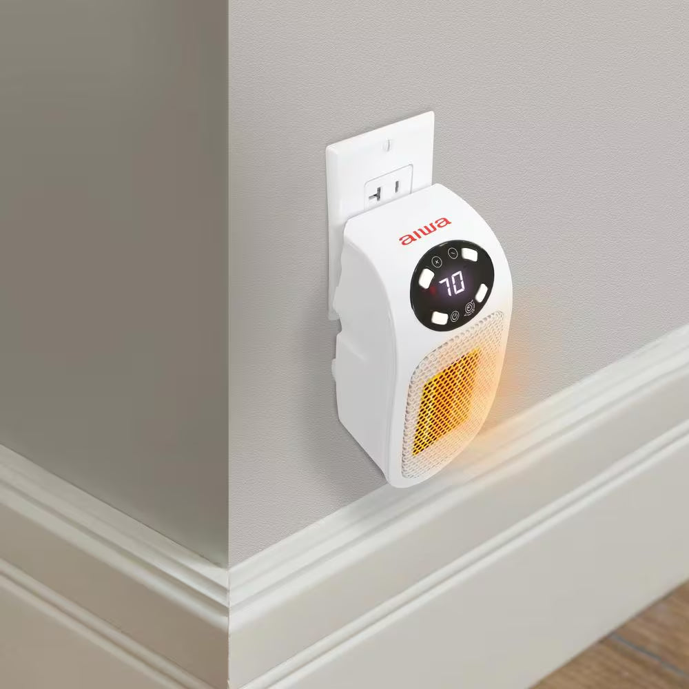 7.87 in Electric Outlet Ceramic Plug-In Space Heater, LCD Digital Screen, up to 24-Hour Timer, 400-Watt