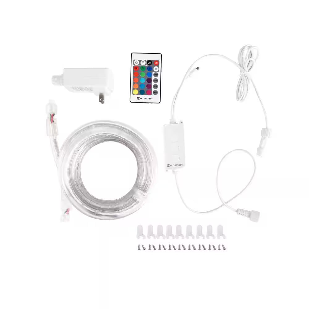 16.4 Ft. RGB Color Changing Dimmable Linkable Plug-In LED Outdoor Rope Light with Remote Control