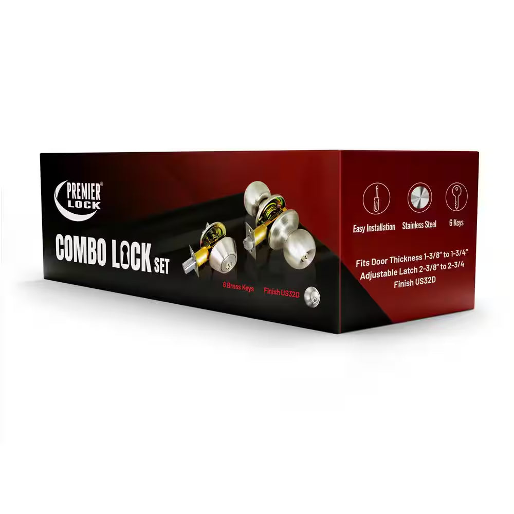 Stainless Steel Entry Door Knob Combo Lock Set with Deadbolt and 6 Keys