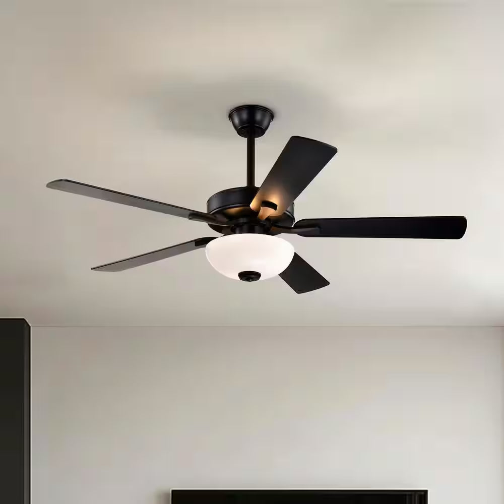 52 In. Matte Black 5-Blade Integrated LED 6-Speed Indoor Ceiling Fan with Light Kit and Remote Control
