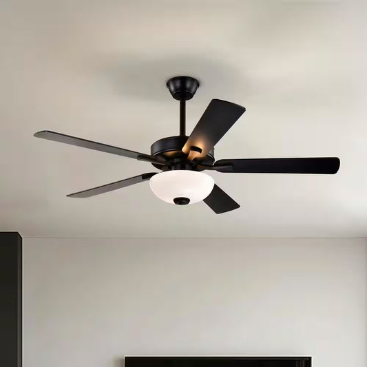 52 In. Matte Black 5-Blade Integrated LED 6-Speed Indoor Ceiling Fan with Light Kit and Remote Control
