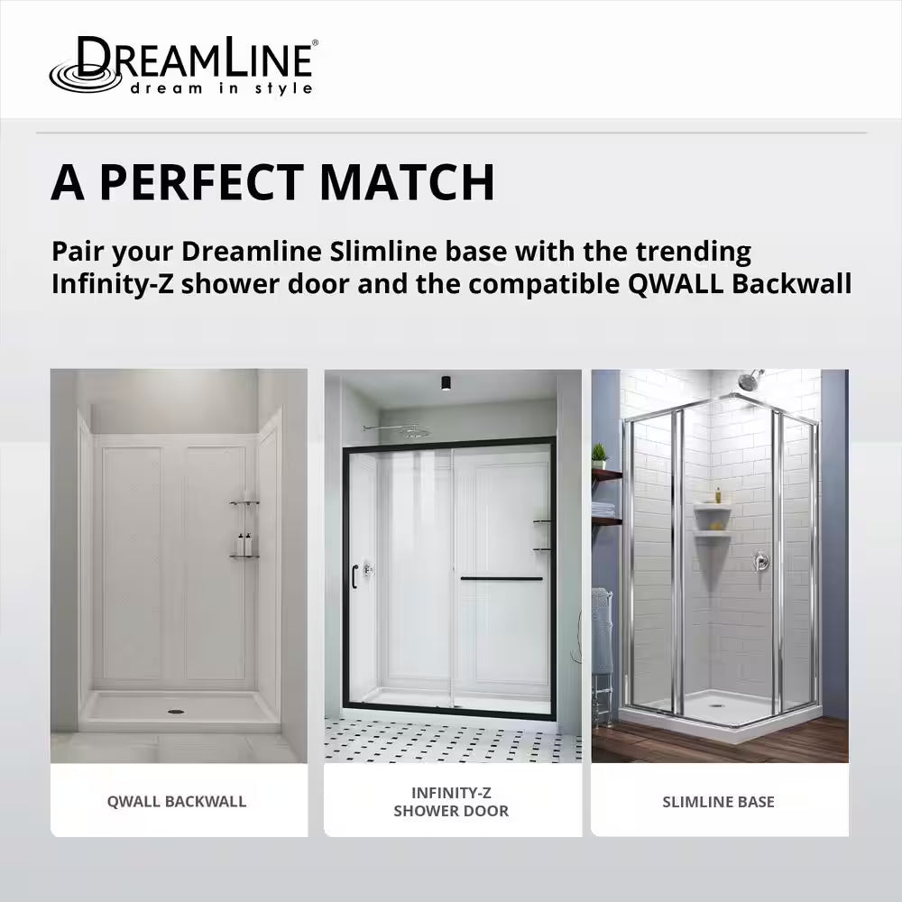 Slimline 48 In. X 36 In. Single Threshold Alcove Shower Pan Base in White with Center Drain