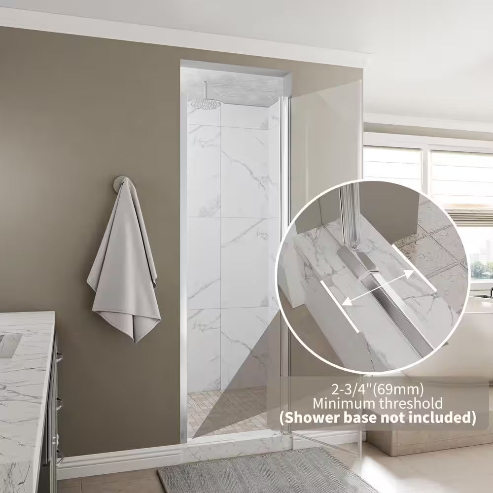 24-26 In. W X 72 In.H Frameless Pivot Shower Door in Chrome with Clear Glass