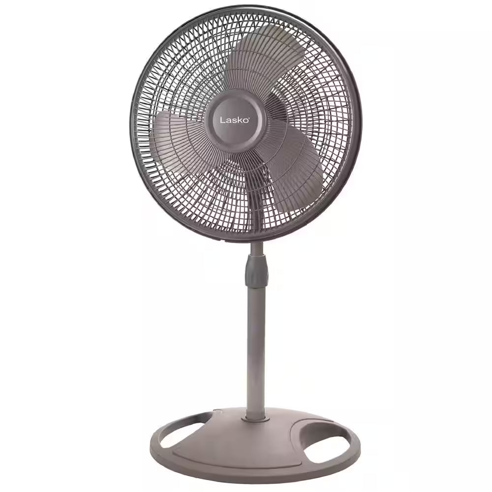 16 In. 3 Speed Oscillating Pedestal Fan with Adjustable Height, Easy Assembly, and Quiet Cooling for Any Room in Gray