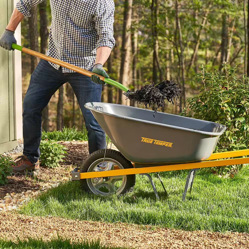 6 Cu. Ft Steel Wheelbarrow with Flat Free Tires and Metal Handles