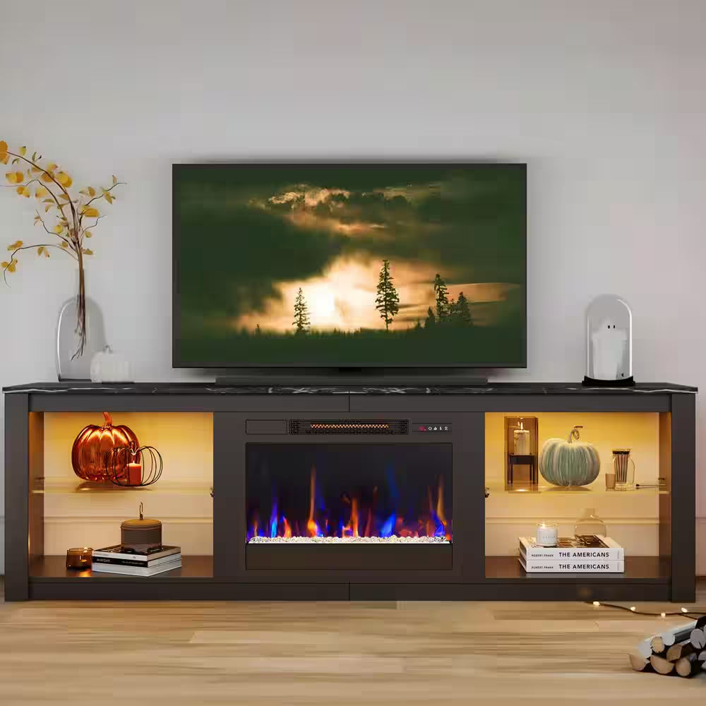 70.8 In. Black TV Stand with Fireplace Fits Tvs up to 75 In. LED Entertainment Center