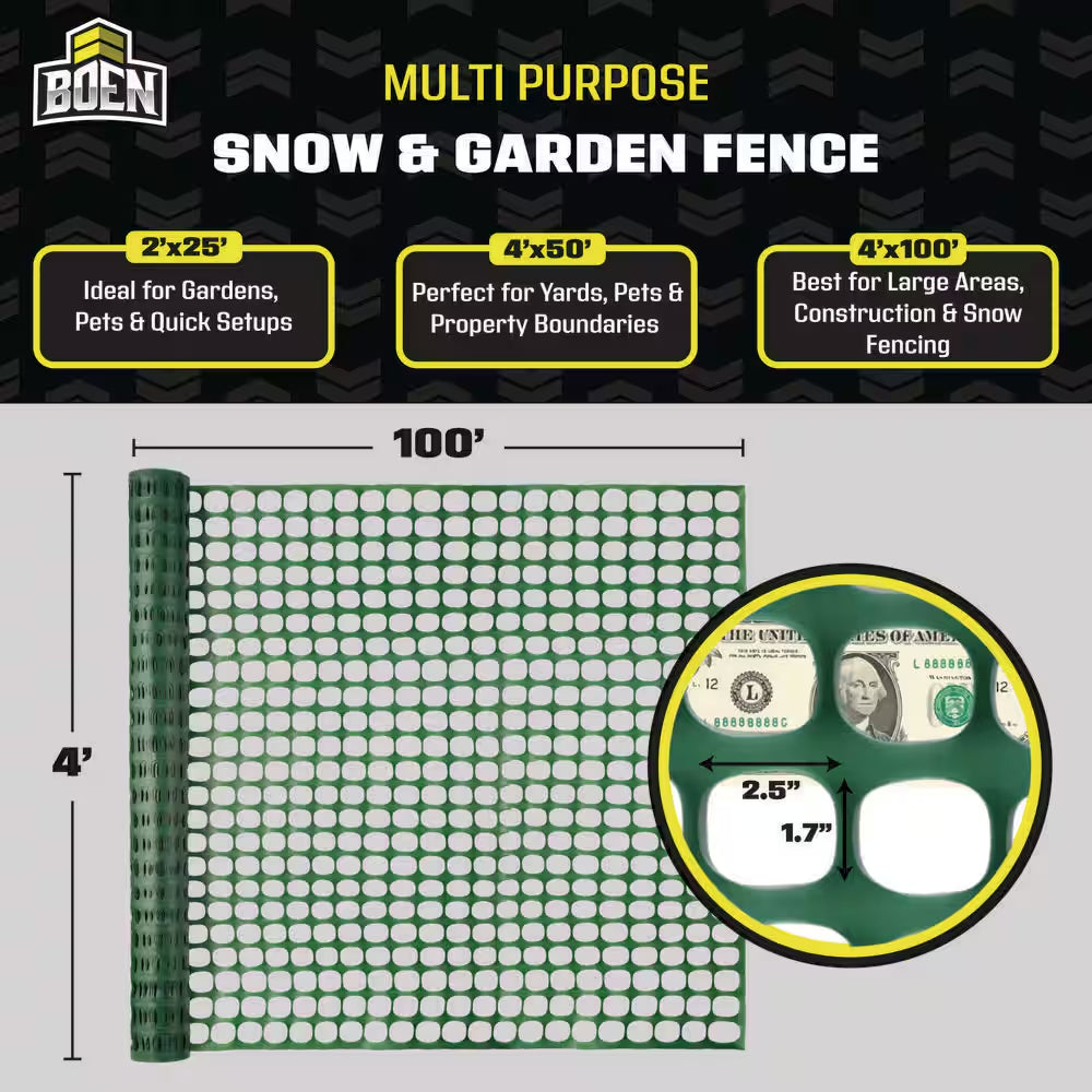 4 Ft. X 100 Ft. Green Construction Snow/Safety Barrier Fence