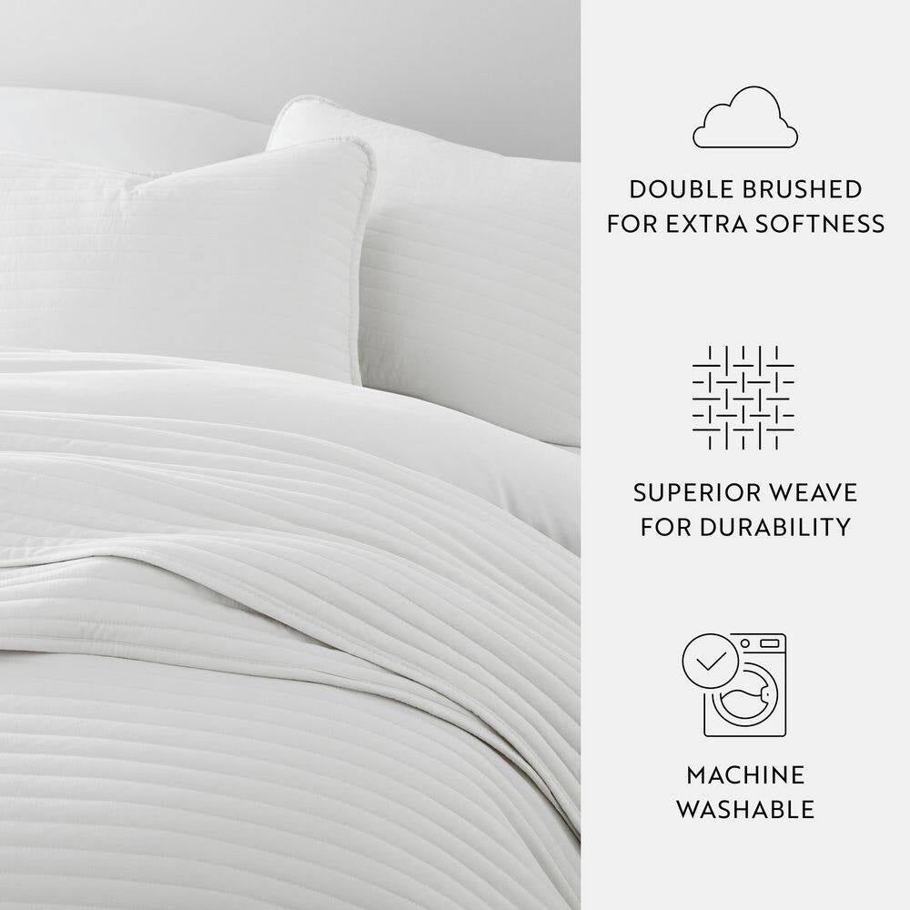 All Season 3-Pcs White Microfiber Twin/Twin XL Stripe Stitch Quilt Set with Shams