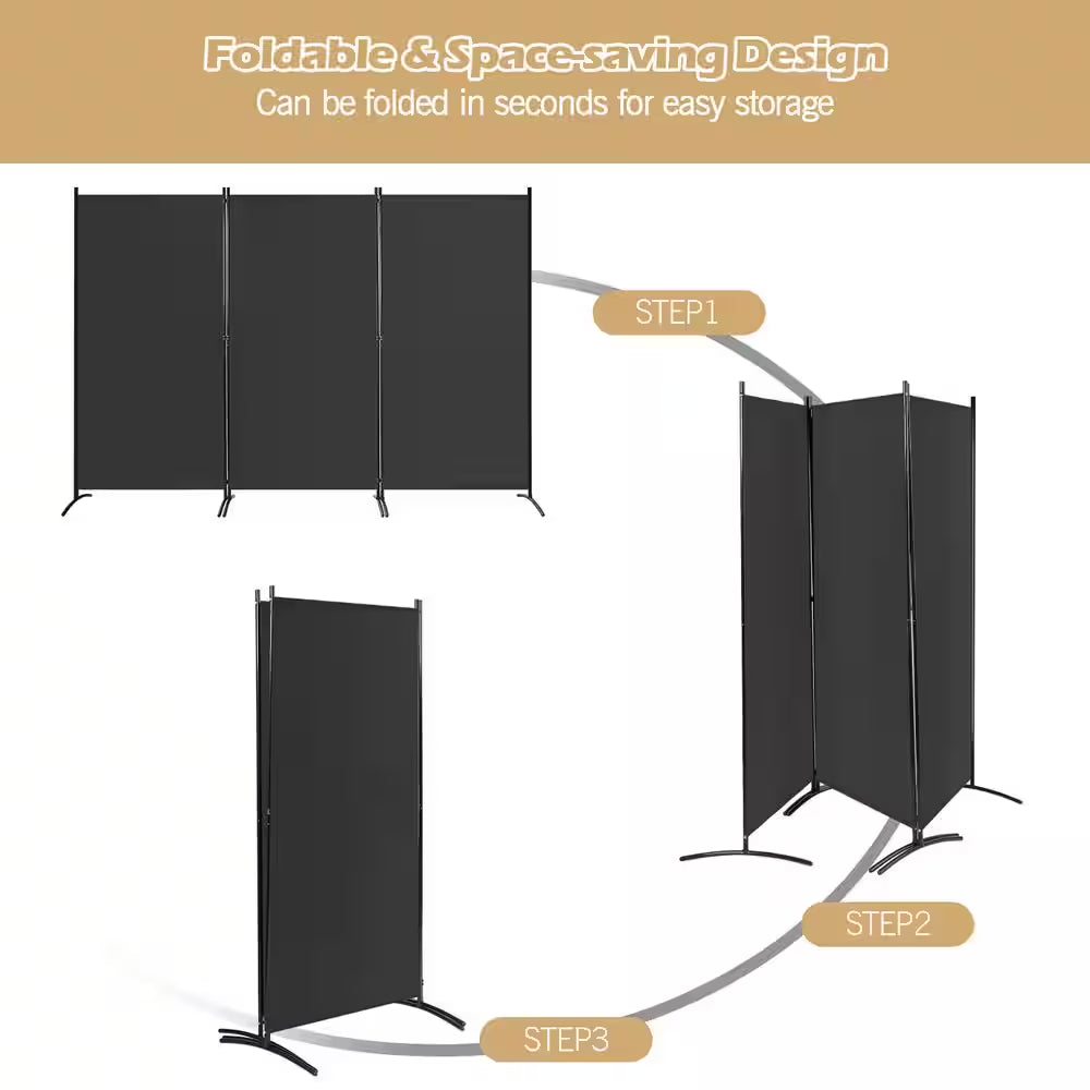 6 Ft. Black 3-Panel Room Divider