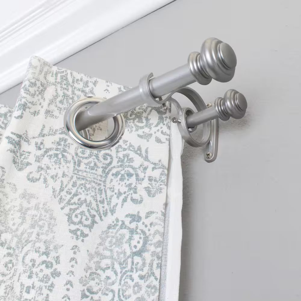 Urn 72 In. - 144 In. Adjustable Double Curtain Rod 1 In. in Antique Silver with Finial