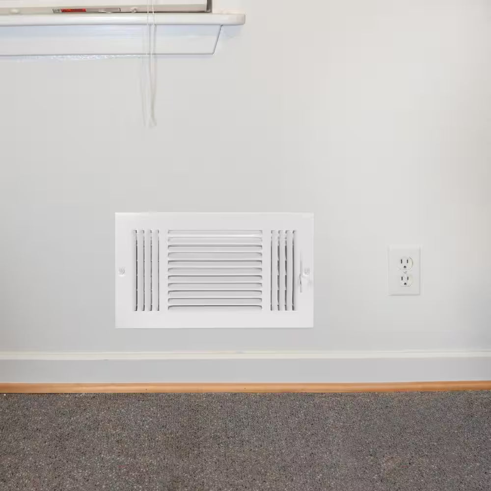 12 In. X 6 In. 3-Way Steel Wall/Ceiling Register , White