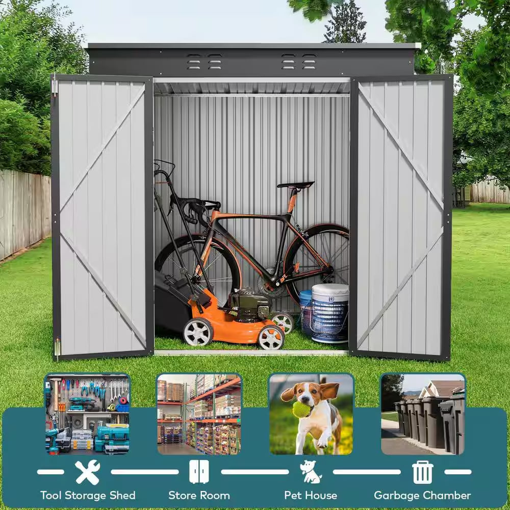 6 Ft. W X 4 Ft. D Outdoor Storage Metal Shed with Double Lockable Doors for Backyard Outdoor, Gray ,( 25.3 Sq. Ft. )