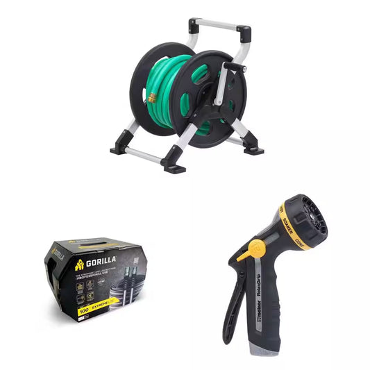 150 Ft. Aluminum Hose Reel, 5/8 In. X 100 Ft. Hose, and 8-Pattern Adjustable Nozzle Combo