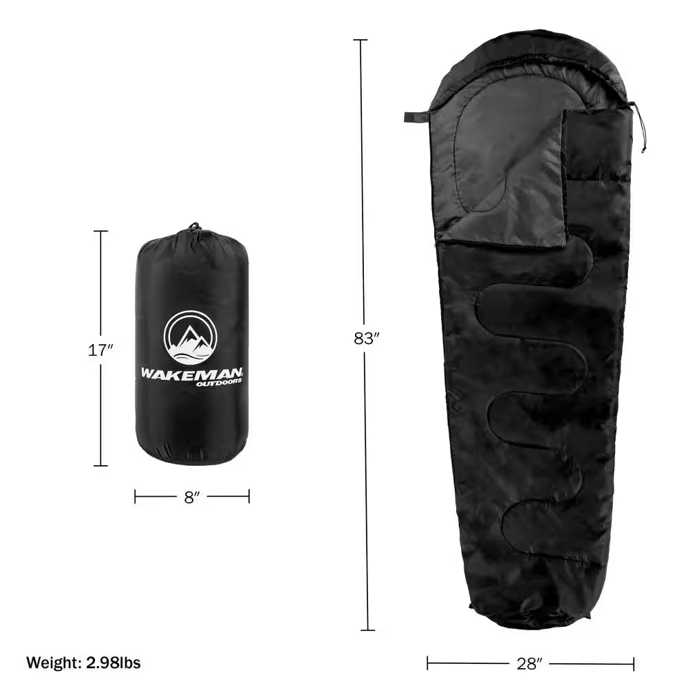 Mummy Sleeping Bag 83 In. L X 28 In. W, Water-Resistant Adult Cold Weather Sleeping Bag Rated to 10°F (Black)