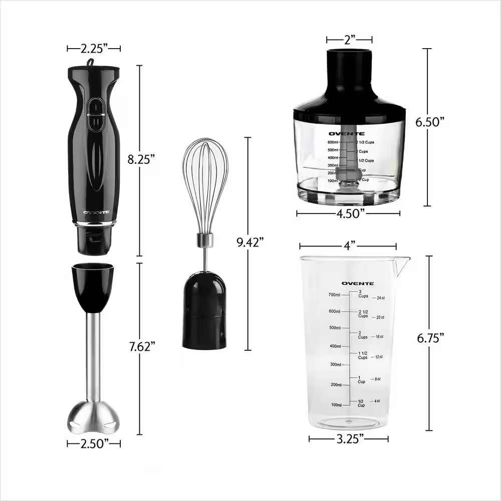Ultra-Stick 2-Speed Black Hand Immersion Blender Set with Whisk+Beaker+Chopper