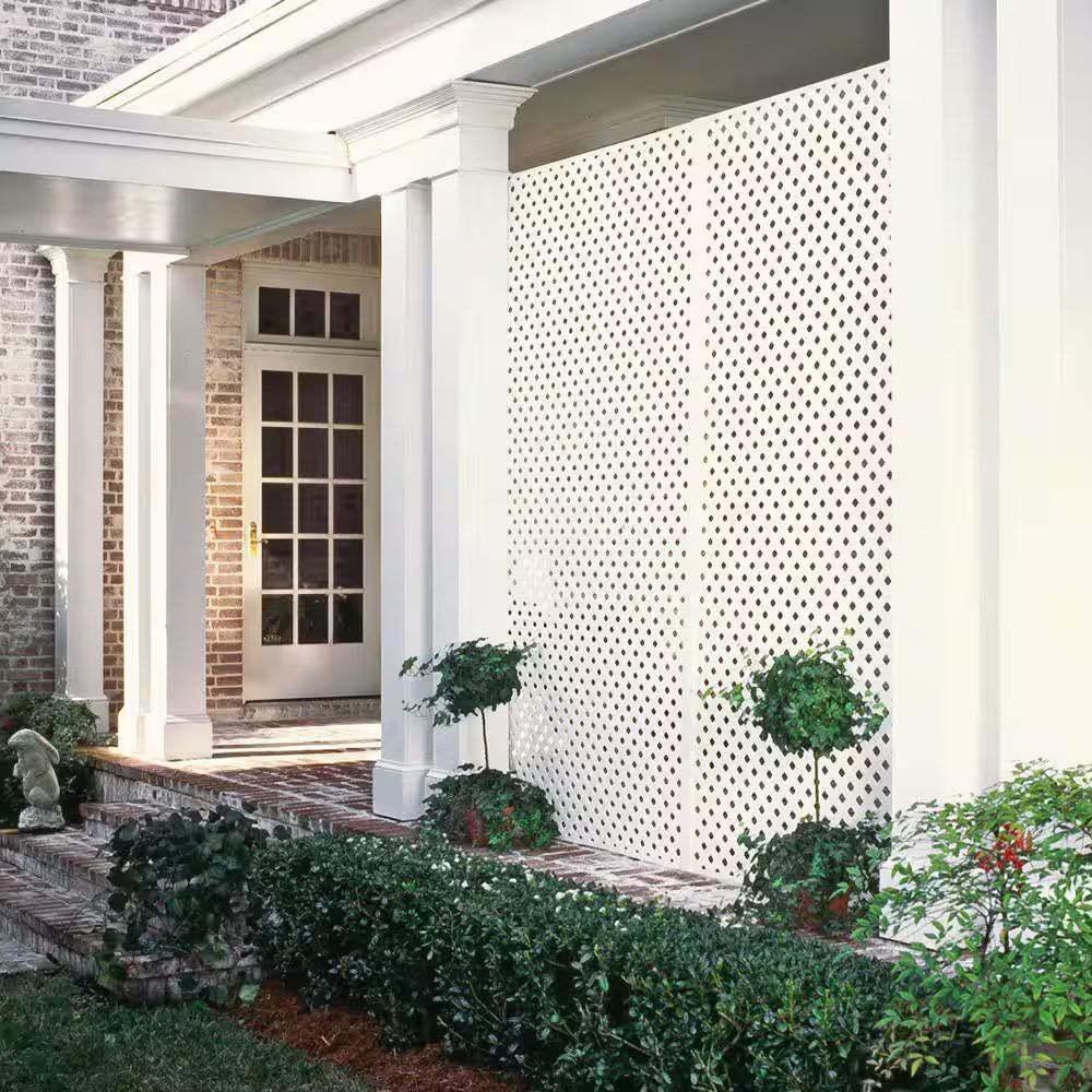4 Ft. X 8 Ft. White Privacy Diamond Vinyl Lattice Panel - Solid Border