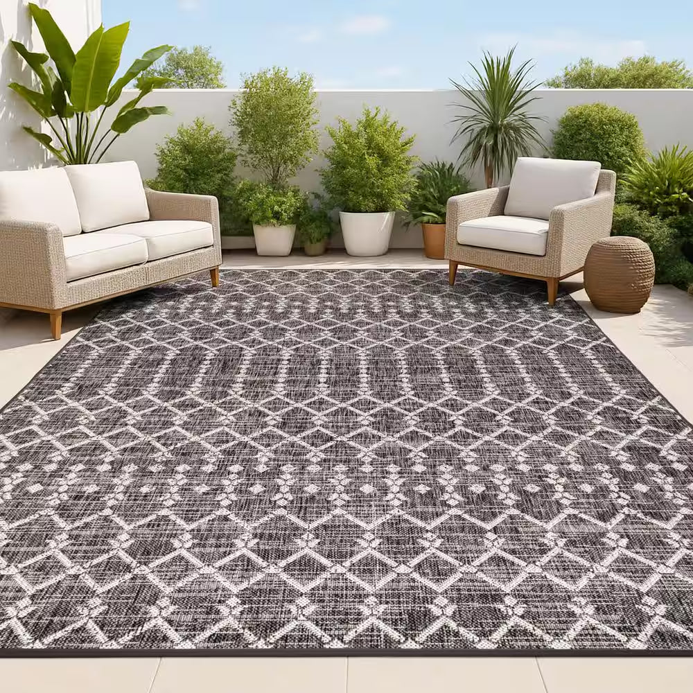 Ourika Black/Gray 8 Ft. X 10 Ft. Moroccan Indoor/Outdoor Area Rug