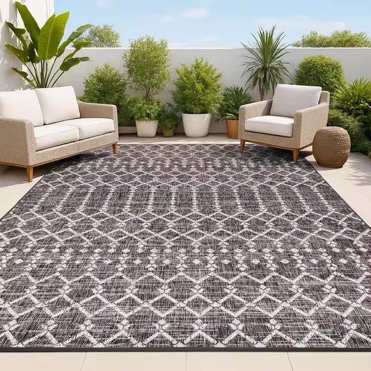 Ourika Black/Gray 8 Ft. X 10 Ft. Moroccan Indoor/Outdoor Area Rug