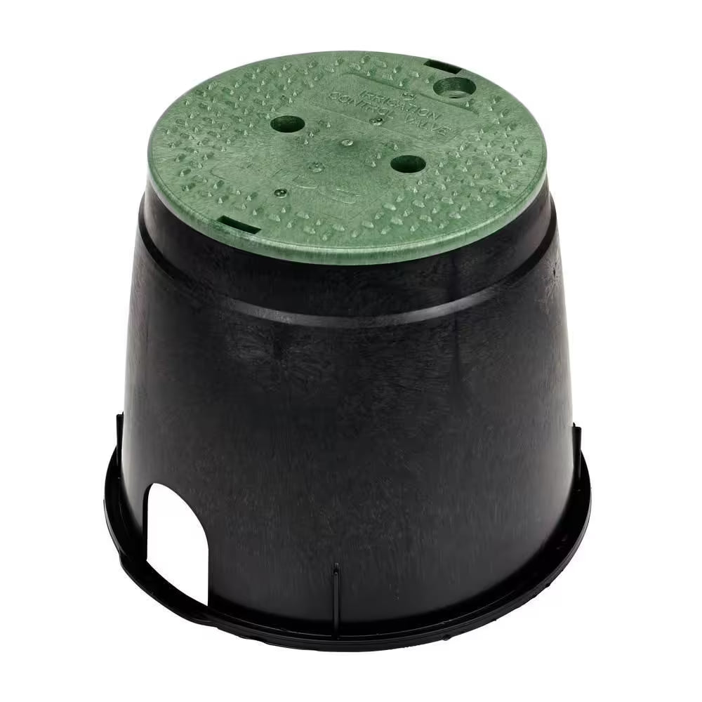 10 In. round Valve Box and Cover, Black Box, Green ICV Cover