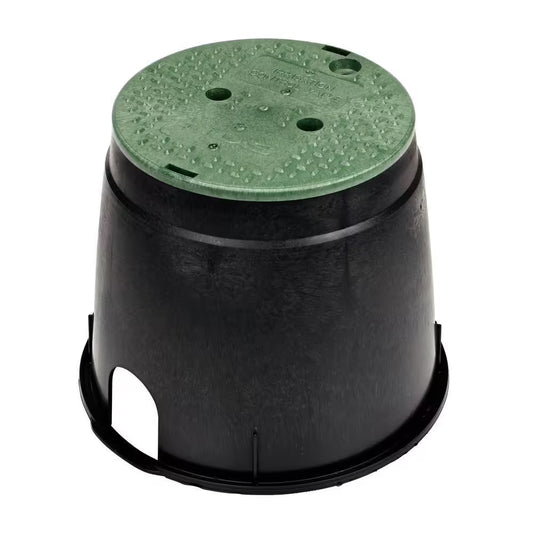 10 In. round Valve Box and Cover, Black Box, Green ICV Cover