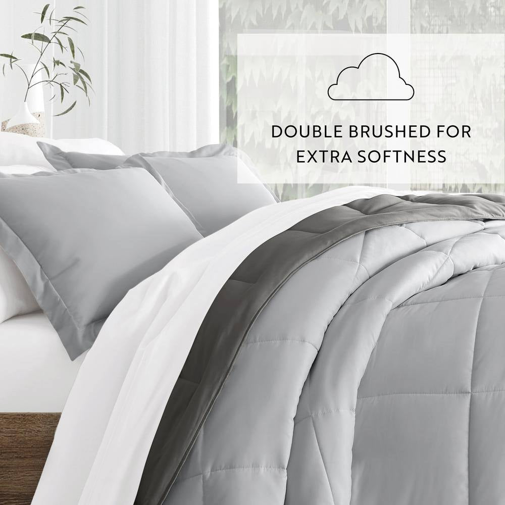 Gray and Light Gray Microfiber down Alternative Full/Queen Reversible Comforter Set