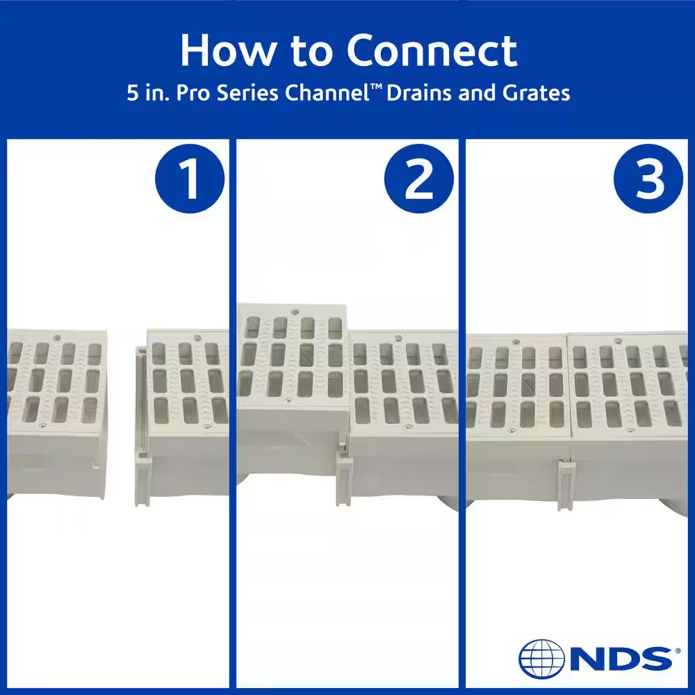 5 In. Pro Series Channel Drain Kit 5-1/2 In. X 39-3/8 In. Deep Channel, Gray Grates, End Caps/Outlet (6-Pack=19.7 Ft.)
