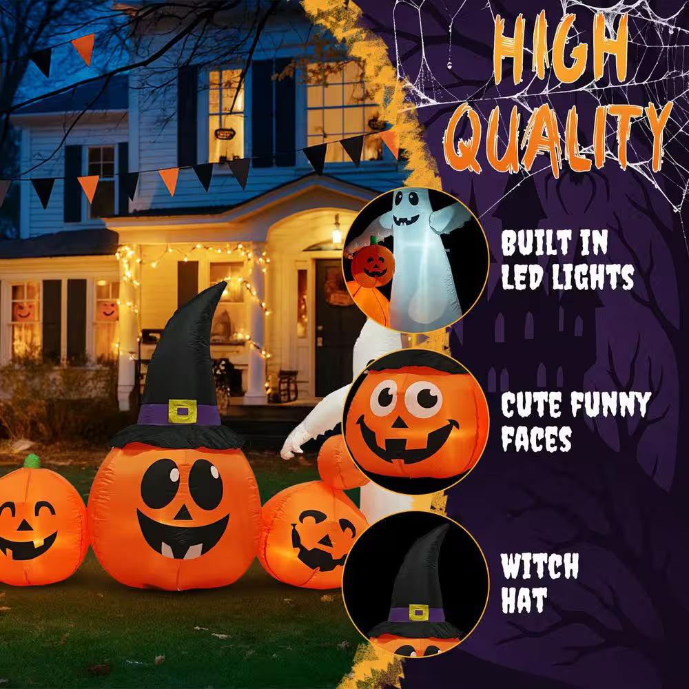 12 Ft. LED Pumpkins Ghost Halloween Inflatable Outdoor Decorations