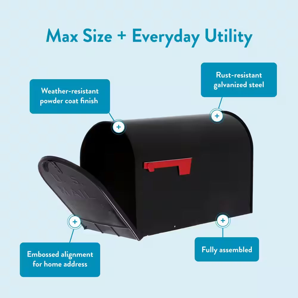 Stanley Black, Extra Large, Steel, Post Mount Mailbox