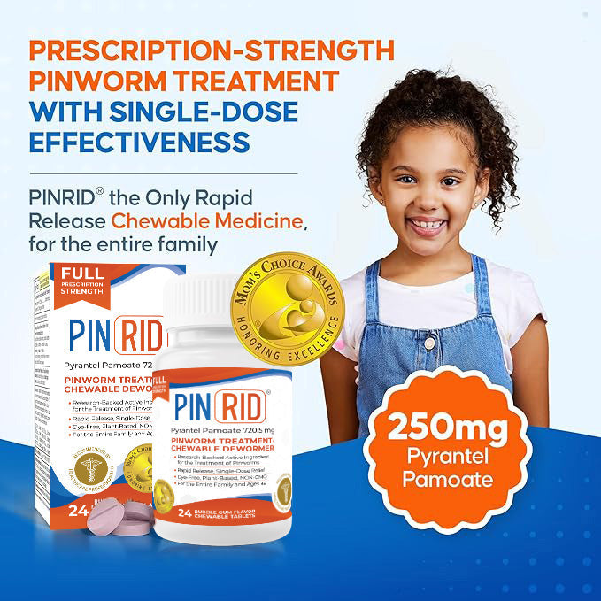 PIN RID Pyrantel Pamoate 250mg Pinworm Treatment 24 Chewable Tablets