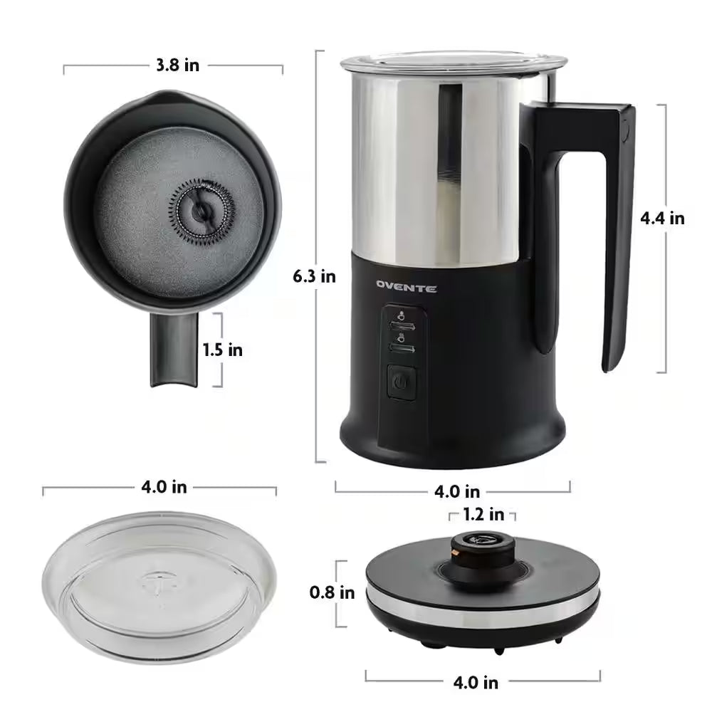 8.1 Oz. Black Stainless Steel Electric Milk Frother 3 in 1-Warming, Heating and Frothing, See through Lid