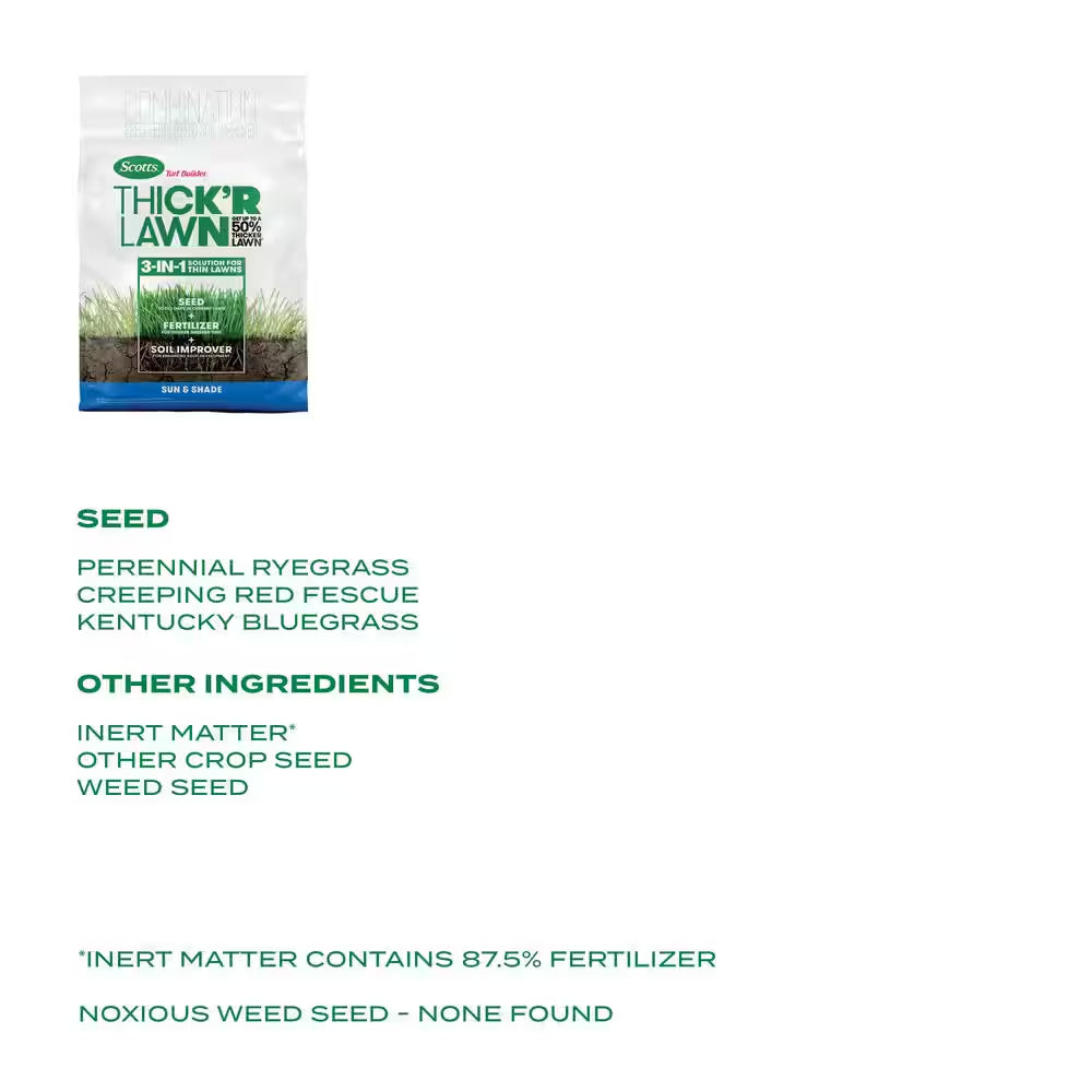 Turf Builder 12 Lbs. 1,200 Sq. Ft. THICK'R LAWN Grass Seed, Fertilizer, and Soil Improver for Sun & Shade