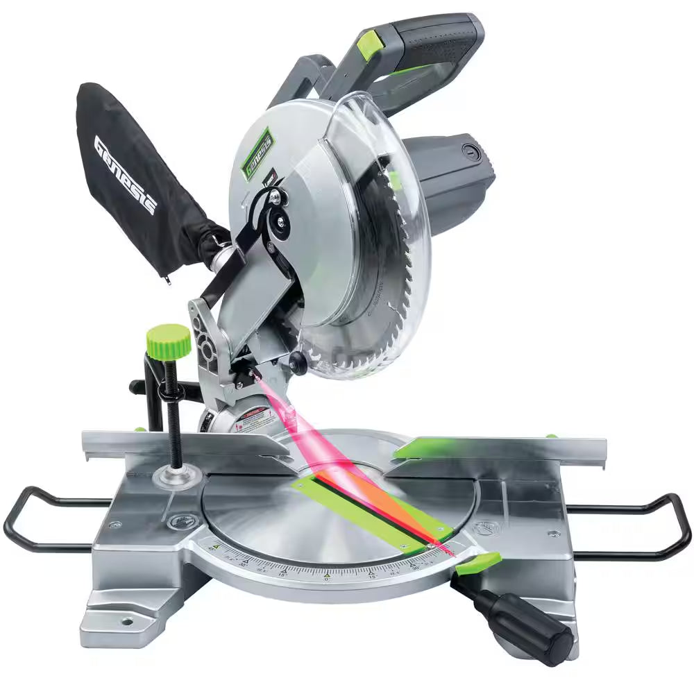15 Amp 10 In. Compound Miter Saw with Laser Guide, 9 Positive Stops, Clamp, Dust Bag, 2 Wings and Blade