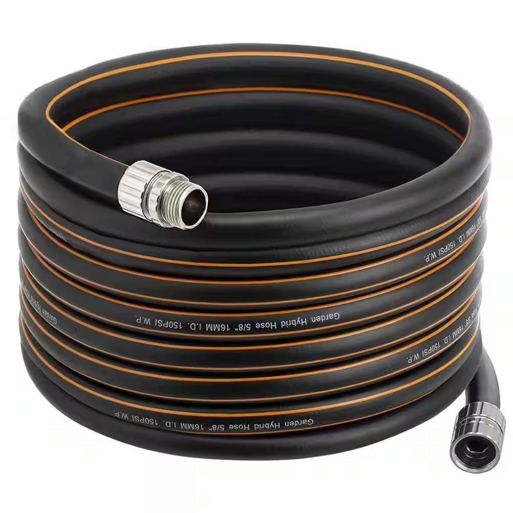 5/8 In. X 50 Ft. Heavy-Duty Flexible No Kink Rubber Water Garden Hose Leakproof Custom Length Male-Female Fittings