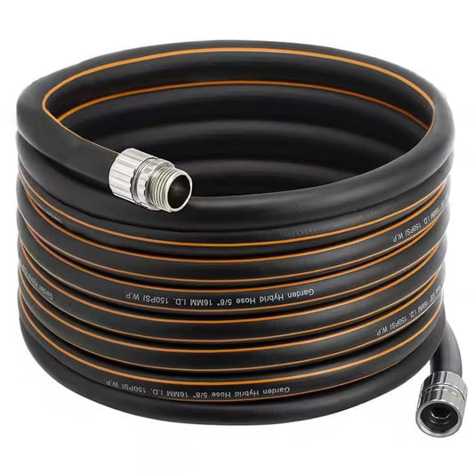 5/8 In. X 50 Ft. Heavy-Duty Flexible No Kink Rubber Water Garden Hose Leakproof Custom Length Male-Female Fittings