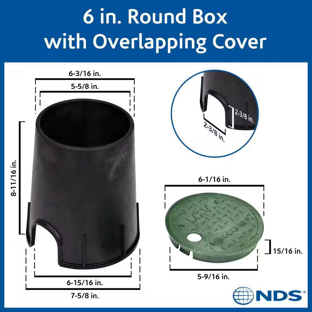 6 In. round Valve Box and Cover, Black Box, Green ICV Cover