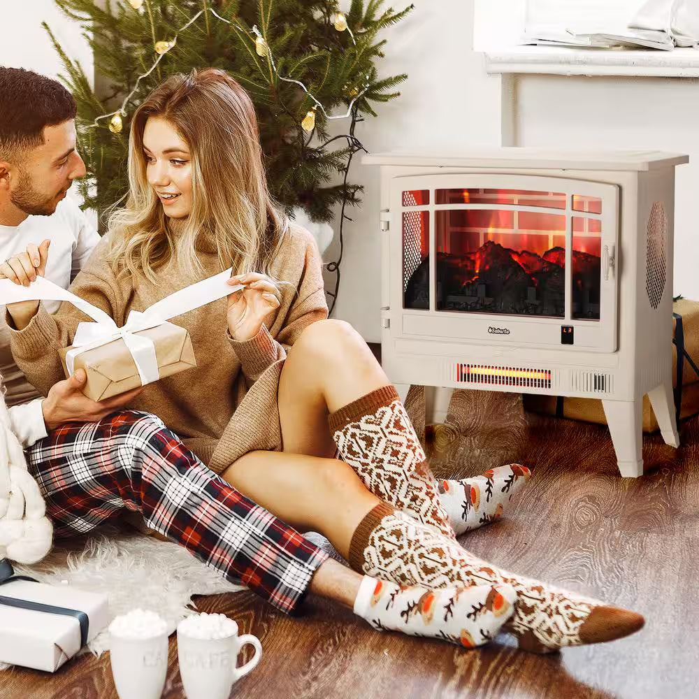 Suburbs 25 In. Wi-Fi Enabled Electric Fireplace Infrared Heater with Crackling Sound Freestanding Fireplace Stove, Ivory