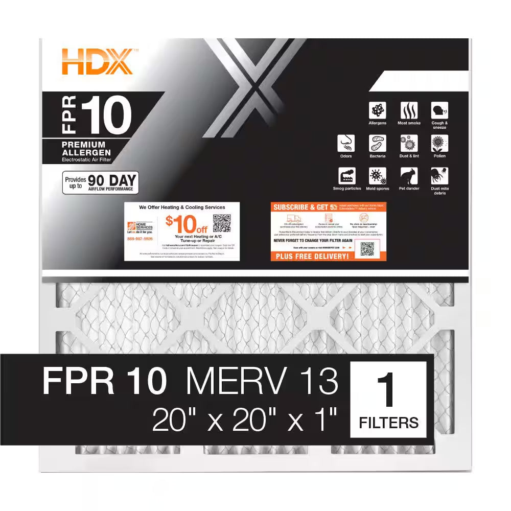 20 In. X 20 In. X 1 In. Premium Pleated Furnace Air Filter FPR 10, MERV 13