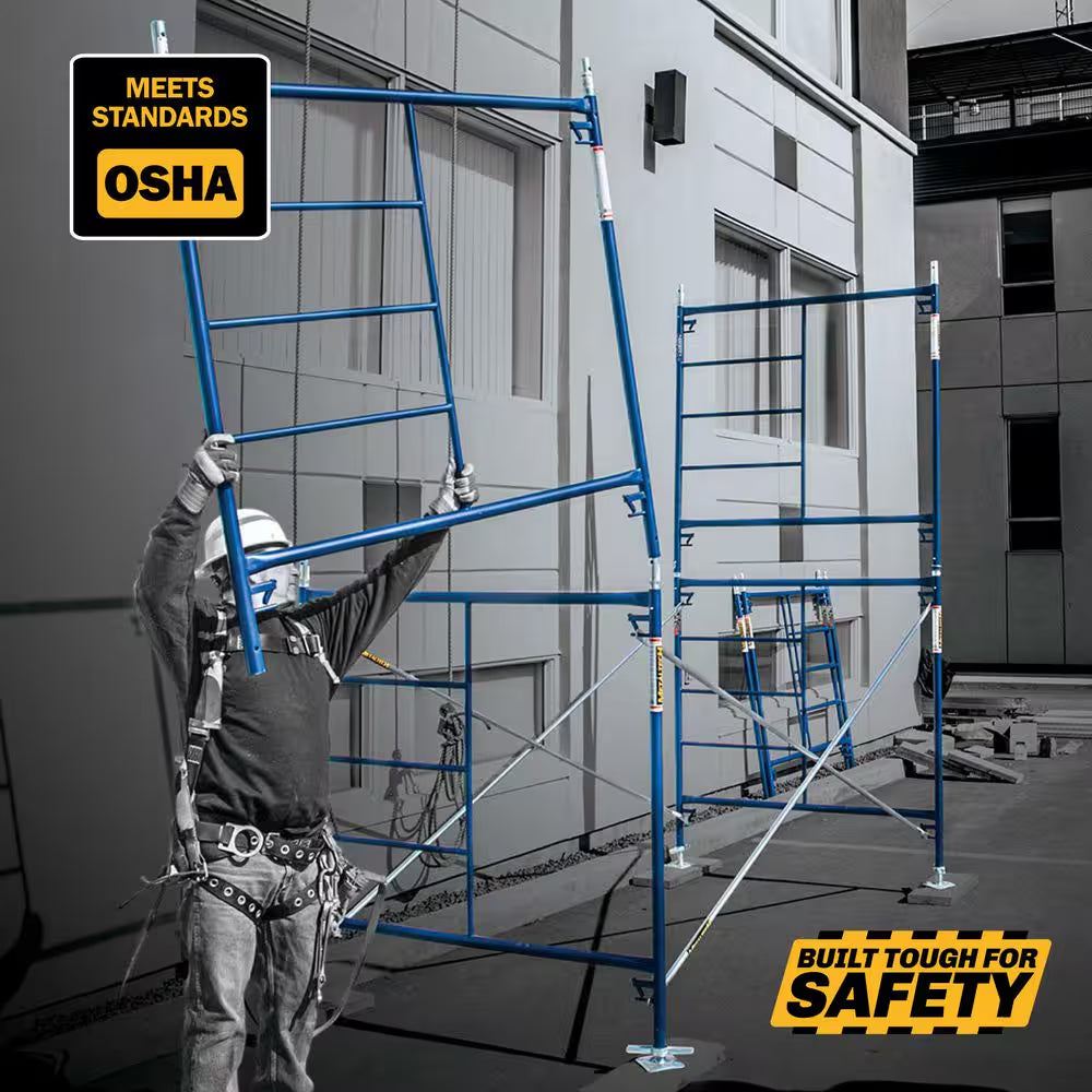 Saferstack Scaffold Section, 1-Story Scaffolding Frame Set with Galvanized Cross Braces, 5 Ft. W X 7 Ft. D X 5 Ft. H