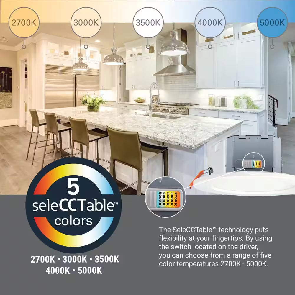 CJB 6 In. 2 in 1 Installation LED Downlight with Attached JBOX, 75-Watt Equivalent, 5CCT, 900-Lumen