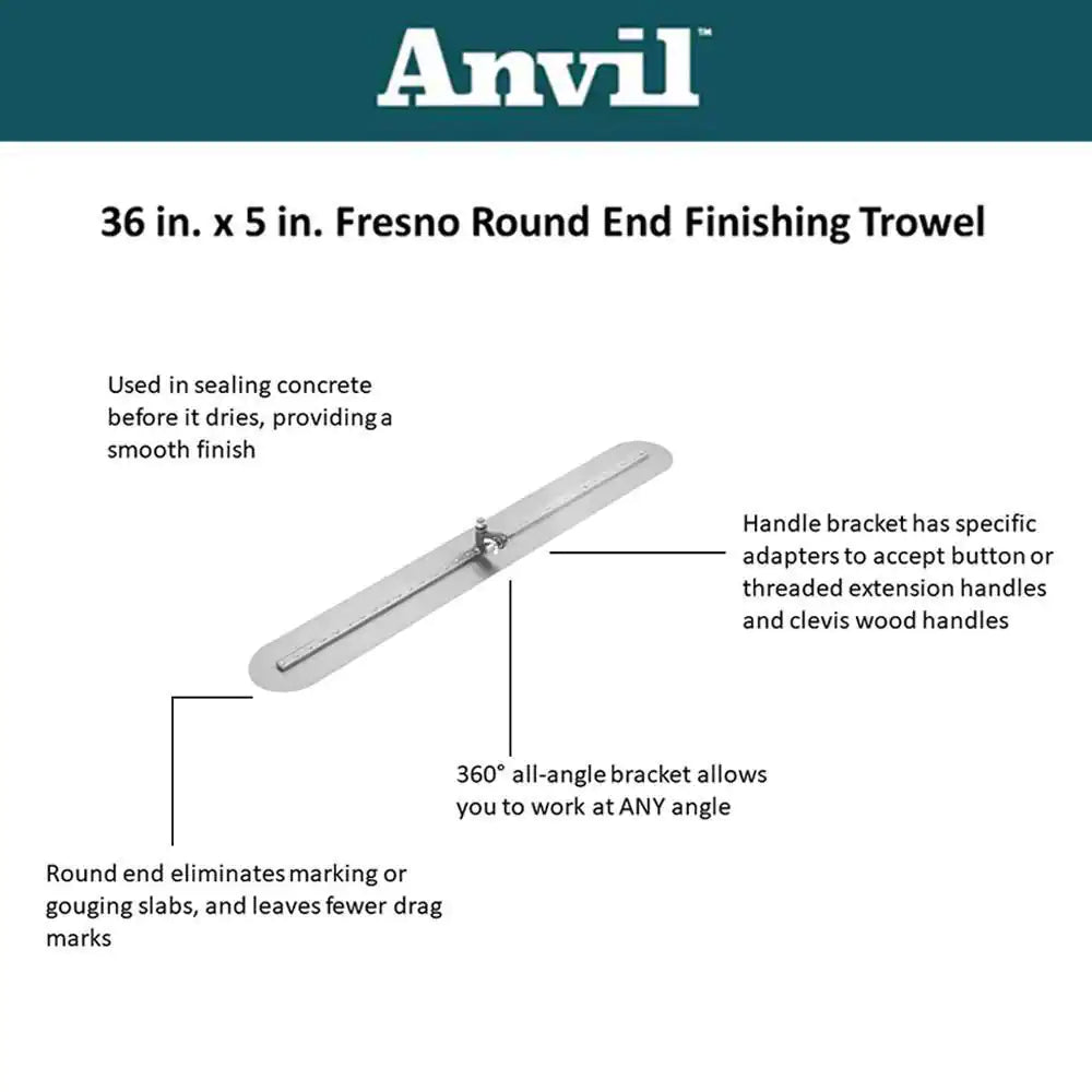36 In. X 5 In. Fresno round End Finishing Trowel