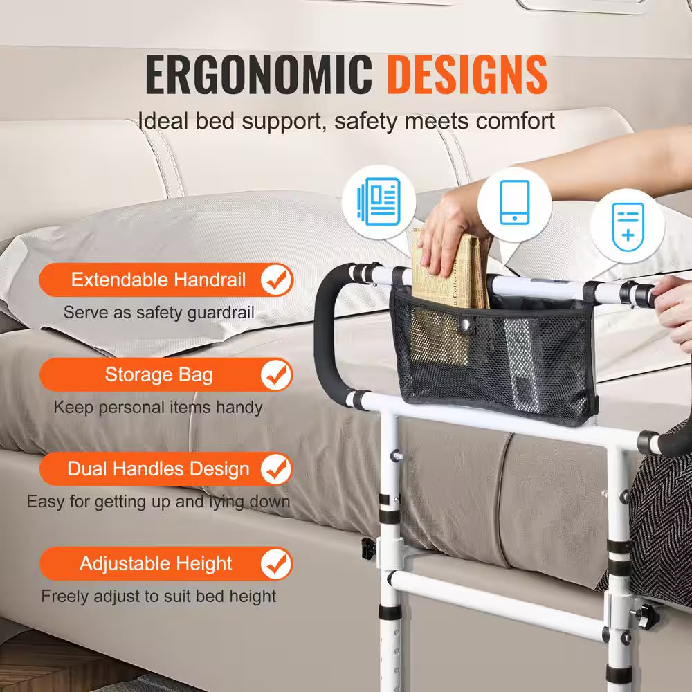 Bed Assist Rail 180° Foldable 450 Lbs. Loading Bed Side Rails with 4-Level Handle for Elderly Adults Senior Patient Care
