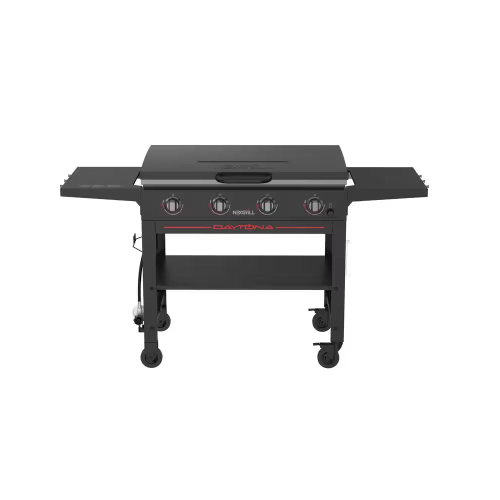 Daytona 4-Burner Propane Gas Griddle with Lid in Black