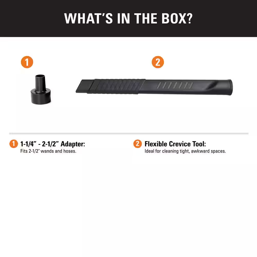 1-1/4 In. and 2-1/2 In. VT2532 Spiral Flexible Crevice Tool Accessory Shop Vacuum Attachment for  Wet Dry Vacs