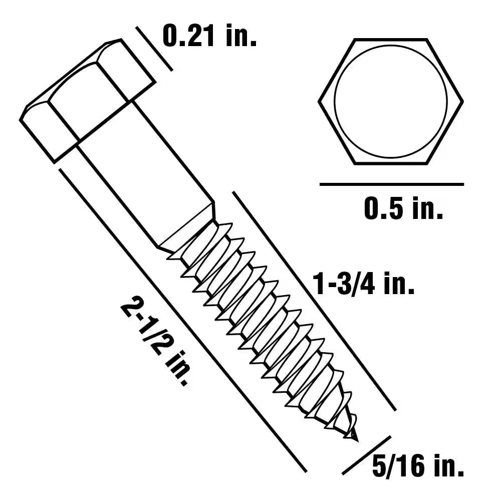 5/16 In. X 2-1/2 In. Hex Zinc Plated Lag Screw